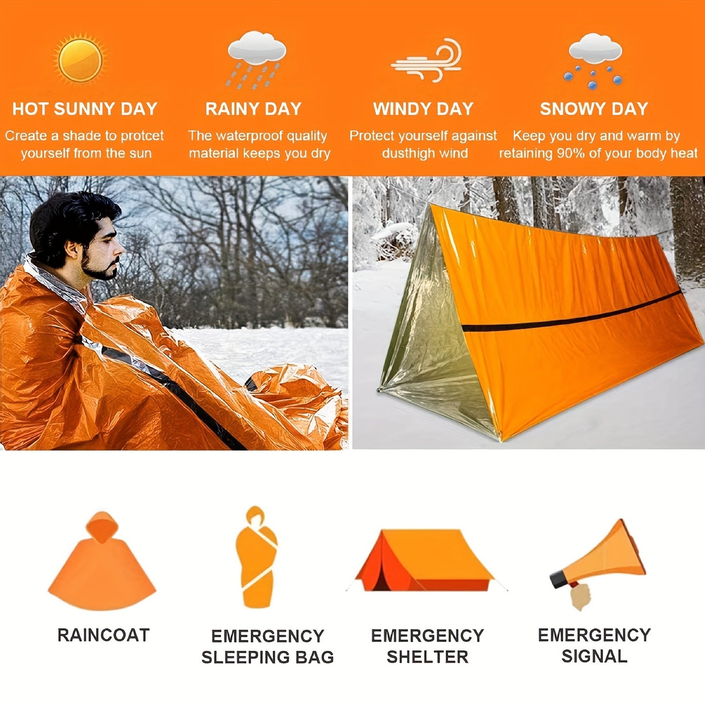 Portable Lightweight Emergency Sleeping Bag, Blanket, Tent - Thermal Bivy