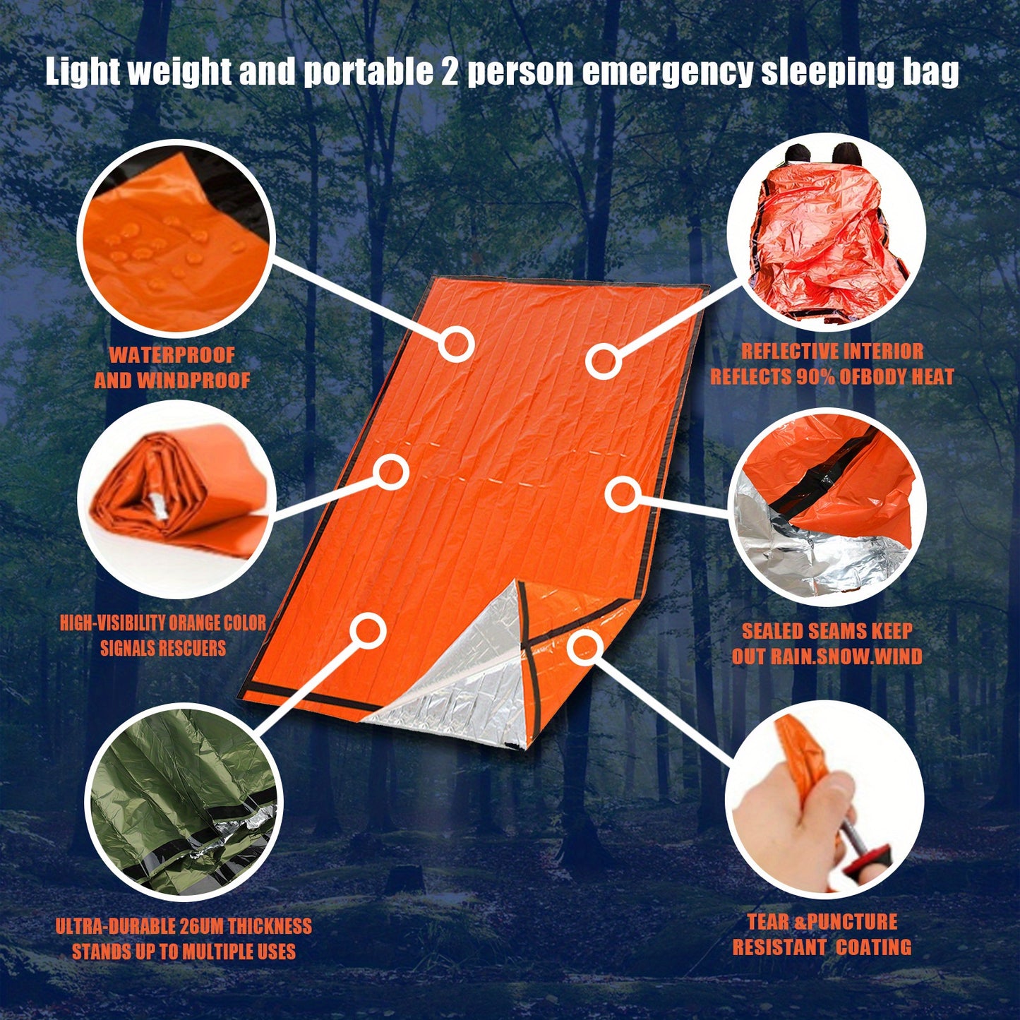 Portable Lightweight Emergency Sleeping Bag, Blanket, Tent - Thermal Bivy